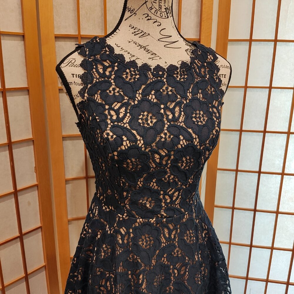 Jodi Kristopher Navy Blue and Tan Floral Lace Dress, Size 3, EUC! - Picture 2 of 6